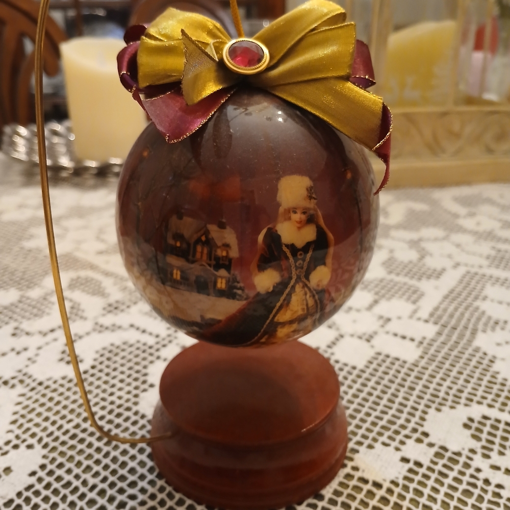 Vintage Barbie 1998 New In Box!!Holiday Ornament with Gold and Burgundy Accents